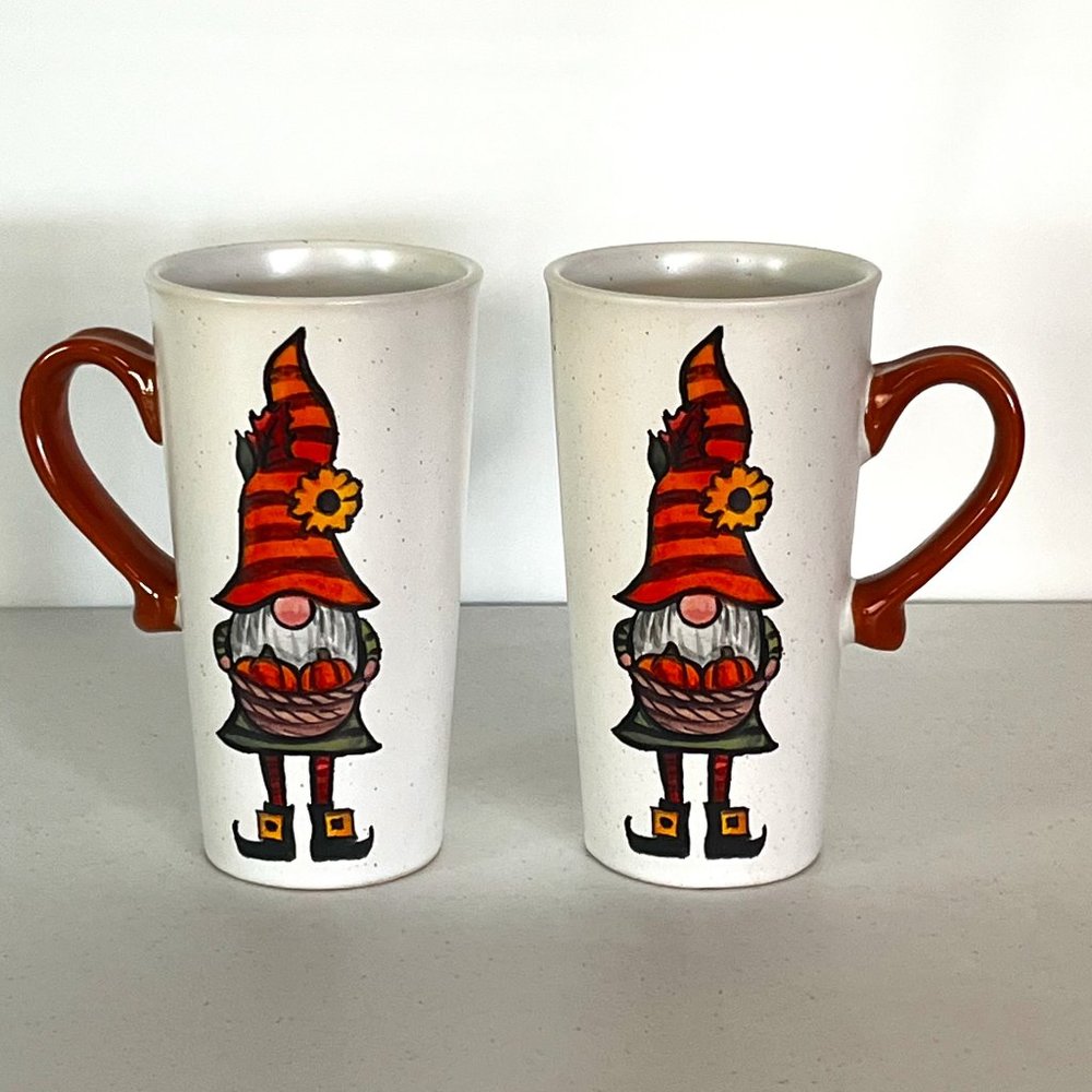 Sheffield Home Stoneware Tall Coffee Mug 16oz Gnome Autumn Orange Latte No Lid